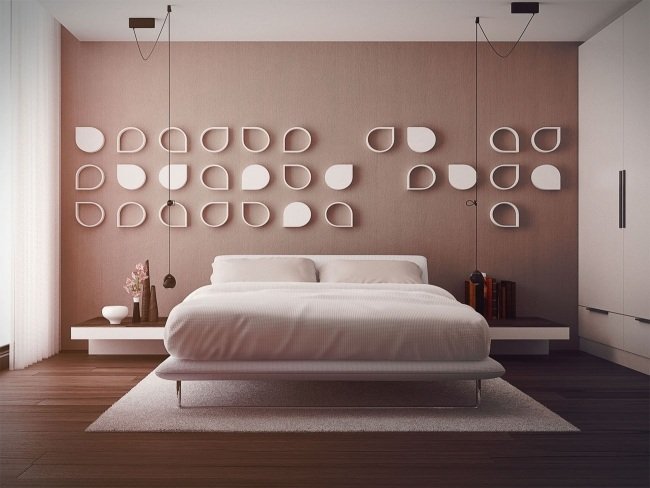 levande idéer för sovrumsdesign modernt mjukt rosa bladmotiv