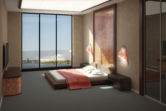 levande idéer för sovrumsdesign modern ljusrosa fönsterväggutsikter