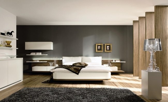 levande idéer för sovrumsdesign modern vit grå grå matta