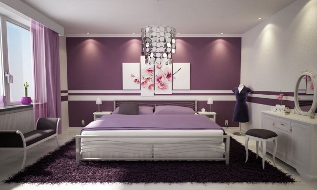levande idéer sovrumsdesign moderna lila blommor väggdekoration