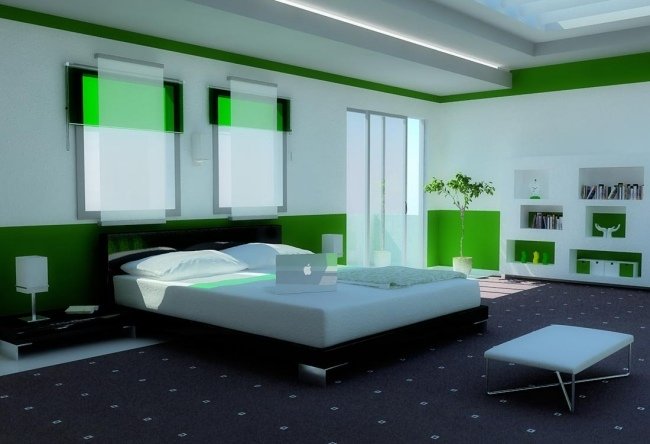 levande idéer sovrumsdesign moderna gröna accenter mattgrå