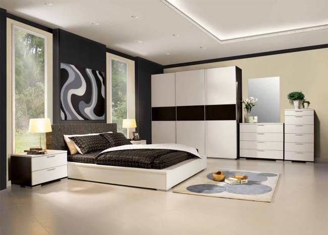 levande idéer för sovrumsdesign klassiskt svartvitt klinkergolv