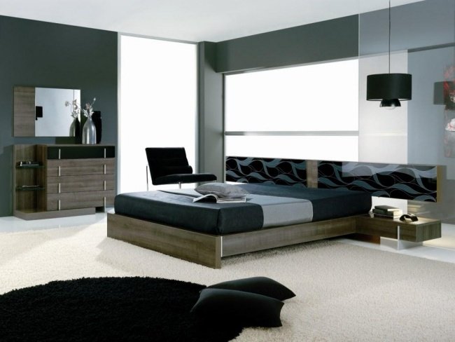 levande idéer sovrum design klassiskt grått svart vågmönster