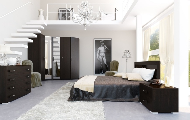 levande idéer för sovrumsdesign lyxiga svartvita inre balkongtrappor