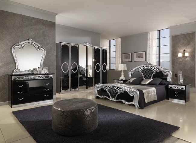 levande idéer för sovrum design lyx svart silver dekorativa element