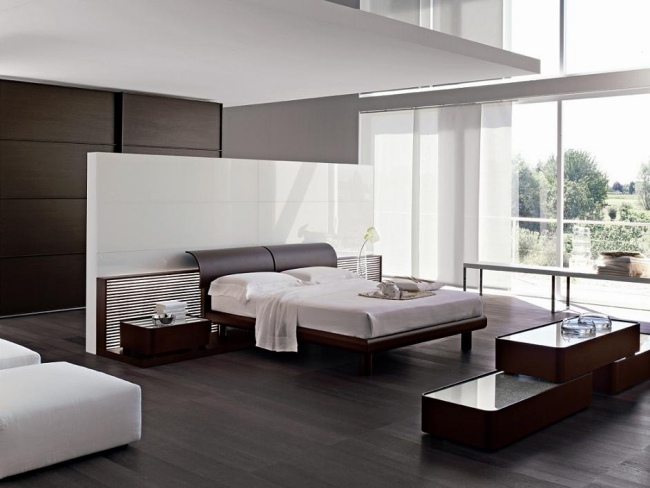 levande idéer för sovrumsdesign minimalistisk svartvitt blank yta
