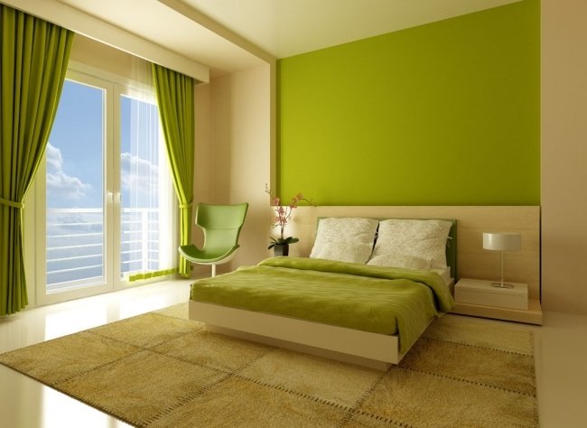 levande idéer sovrum design minimalistisk lime grön matta kvadrat