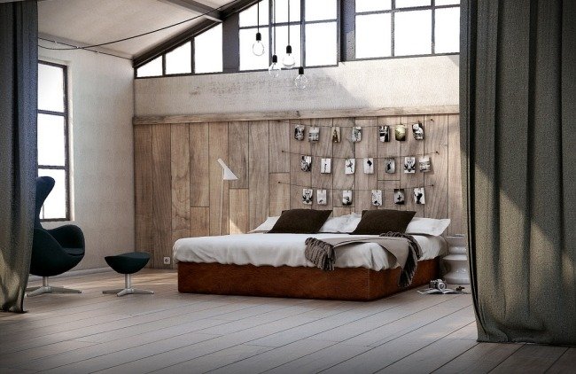 levande idéer för sovrumsdesign rustika varma färger naturligt trä väggdekoration