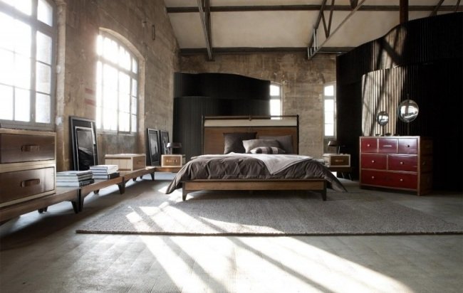 levande idéer för sovrumsdesign rustik gråbrun högt i tak