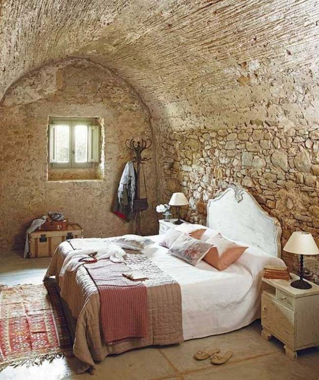 levande idéer sovrum design rustik beige natursten vägg design