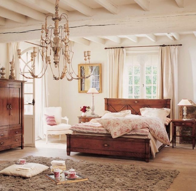 vardagsrum idéer sovrum design vintage beige trä säng garderob
