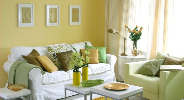 vardagsrum målar idéer gulgröna accenter