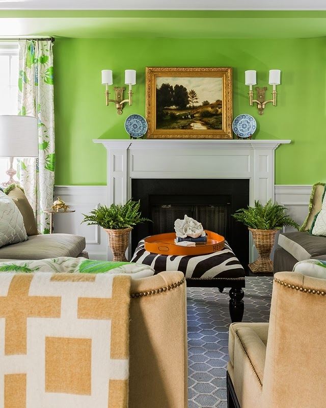 vardagsrum-målning-idéer-gräs-grönt-beige-stoppade möbler