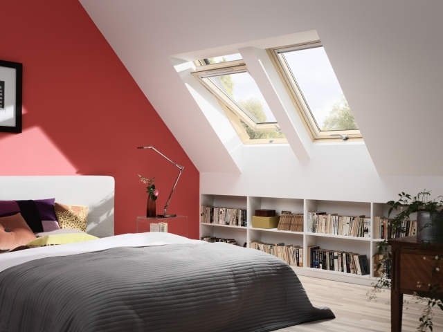 sovrum-sluttande tak-målning-idéer-tegel-röd-vit