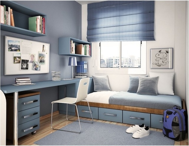 barnrum-ungdomsrum-pojke-blå-vit-enkelsäng-sänglåda