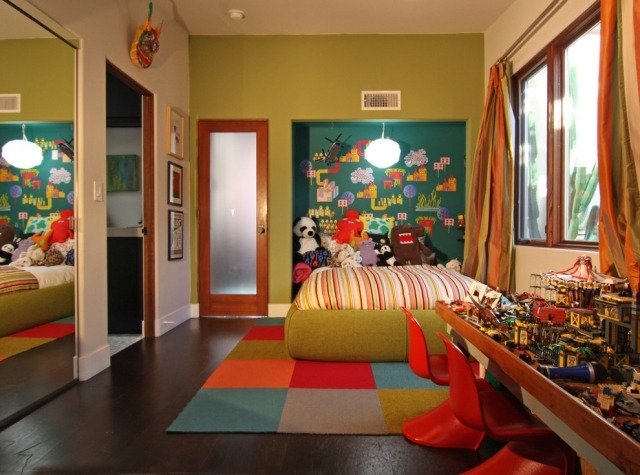 barnrum-idéer-färgglada-gröna-väggfärg