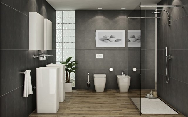 badrum-trägolv-golv-nivå-dusch-glas-partition-grå-väggplattor