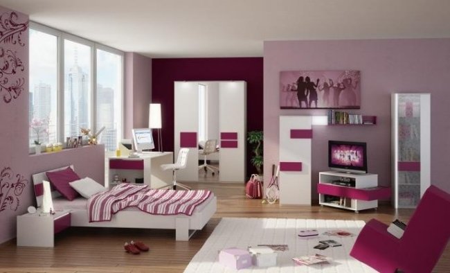 idéer ungdomsrum rosa flicka vita möbler
