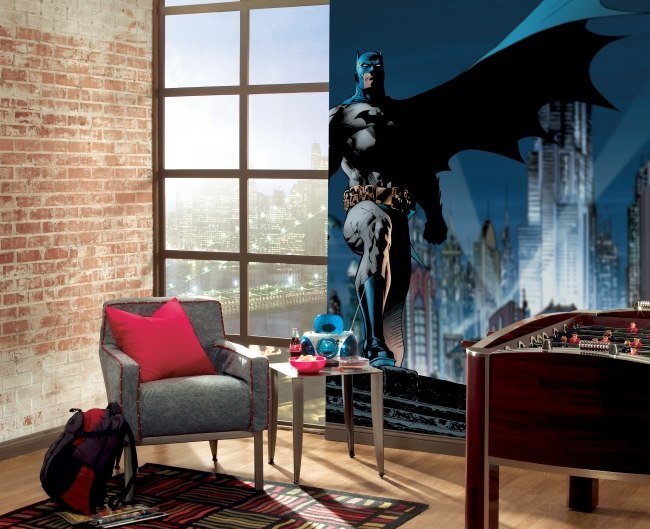 idéer för ungdomsrummet pojke batman väggdekoration tegelvägg