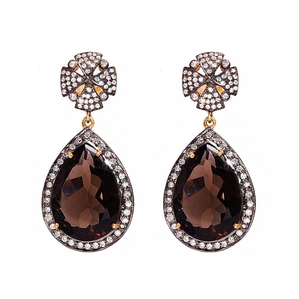 smokey-quartz-zirconia-earrings-evening-fashion