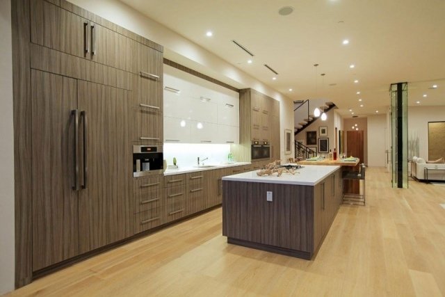 Modern utrustning designer kök kök enhet-inbyggda vitvaror belysning-kök ö trä