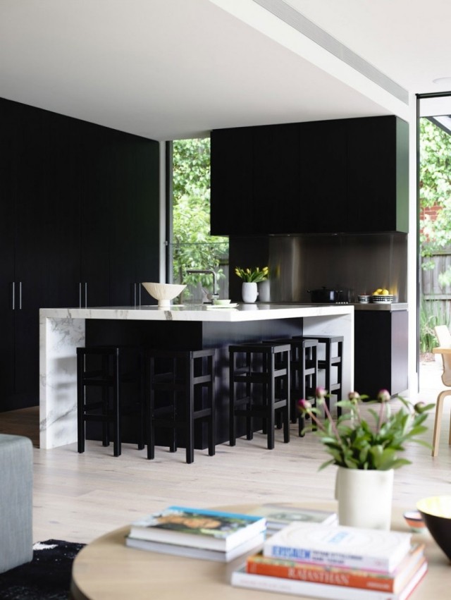 Kök svart-modulärt mot-kök ö-marmor kök rum design idéer