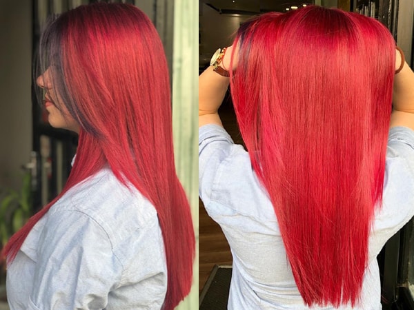 Κόκκινο Balayage σε μακριά μαλλιά
