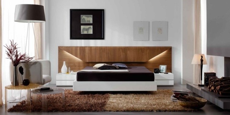 säng-sänggavel-idéer-längre-trä-panel-integrerad-ljus-sovrum-möbler