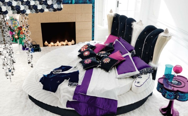 Lyx-rund-säng-färgad-dekoration-sovrum