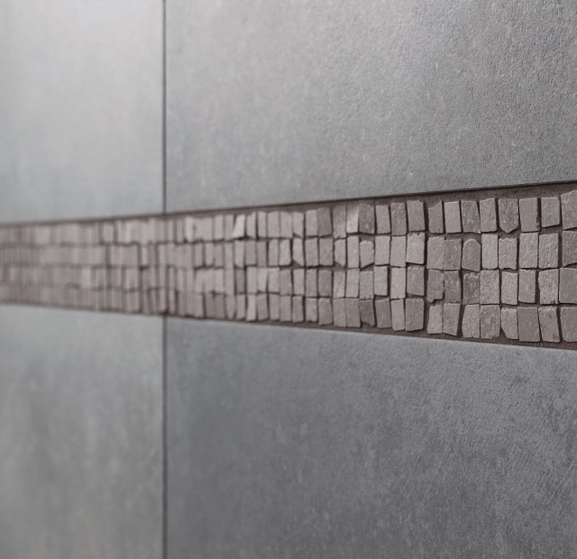 Heritage väggbeklädnad badrum grå stengods kakel mosaik bordur