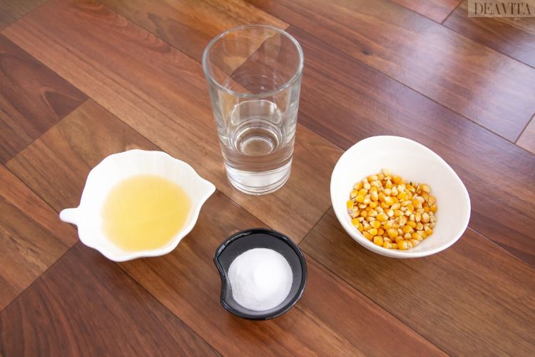 enkla experiment för barnglasskål vinäger bakpulver majskorn