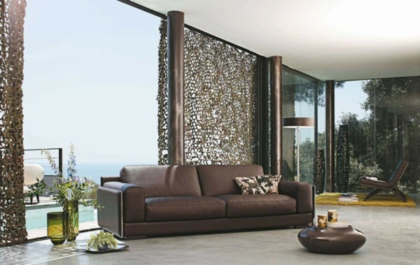 vardagsrumsmöbler i brunt läder
