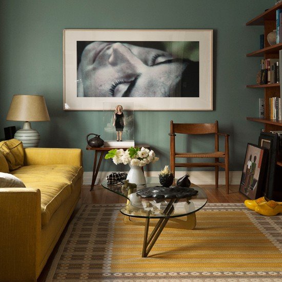 färg idéer vardagsrum vardagsrum idéer vardagsrum-gul grön-retro-klassiska möbler