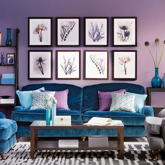 Vardagsrumsidéer vardagsrum-lila blå retroinredning