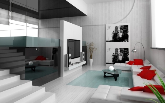 Levande idéer vardagsrum-svart röd-minimalistisk inredning