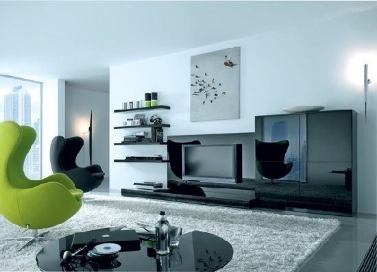 Levande idéer vardagsrum-svart lime-grön-modern design