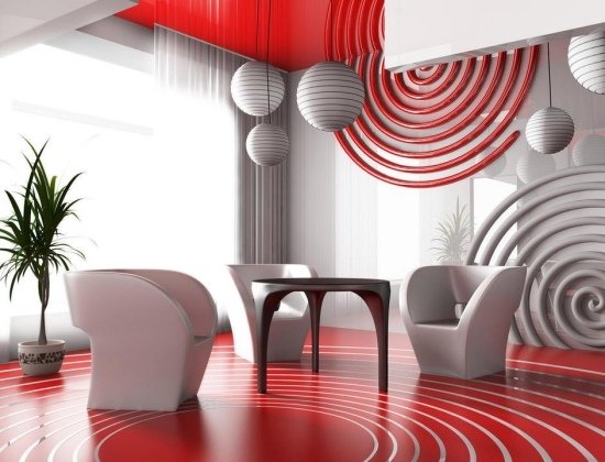 Levande idéer vardagsrum-röd modern minimalistisk