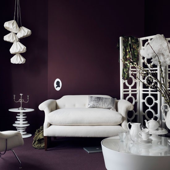 Levande idéer vardagsrum-vit lila-modern design