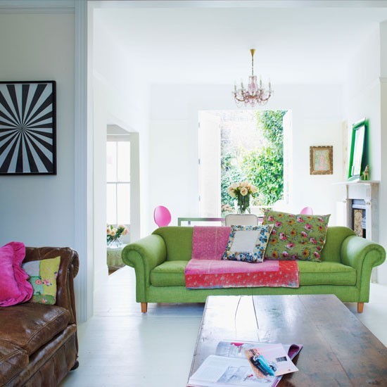 Levande idéer vardagsrum-vitt grönt hus på landet modern dekoration