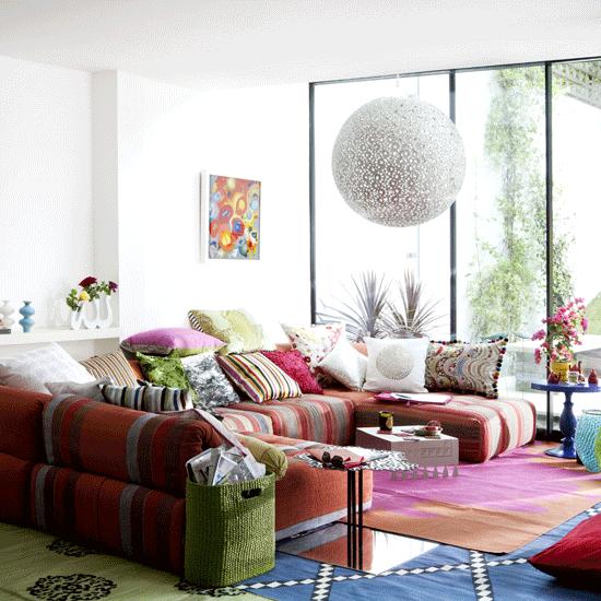 Levande idéer vardagsrum färger färgglada samtida dekoration