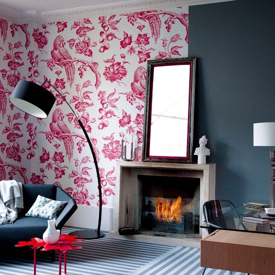 Levande idéer vardagsrum-rosa mörkblå modern dekoration
