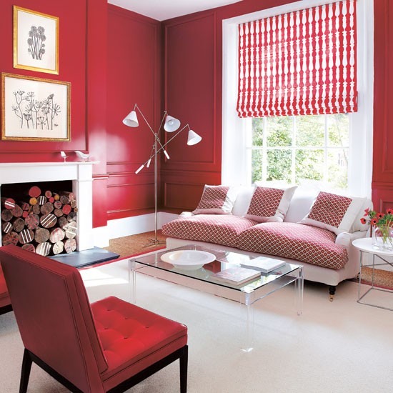 Levande idéer vardagsrum-röd vit kombination modern utrustning