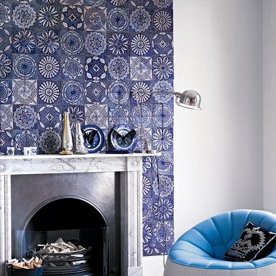 Levande idéer vardagsrum-blå nyanser-moderna möbler