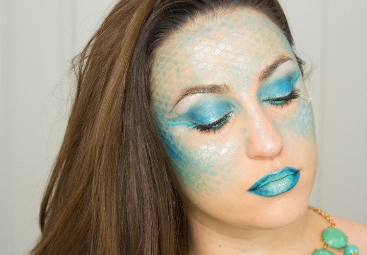 halloween ansikten make-up sjöjungfru kostym blå turkos