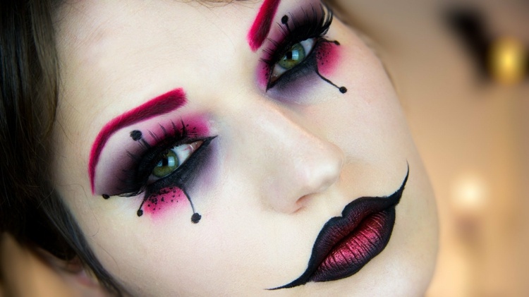 halloween ansikten smink svart rosa jester inspiration läppstift