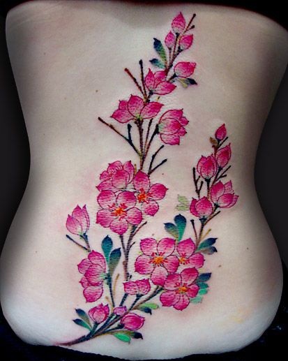 Τατουάζ κλάδου άνθη κερασιού στην πλάτη