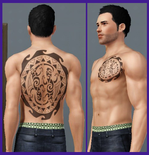 Lizard Maori Tattoo -mallit selässä ja rinnassa