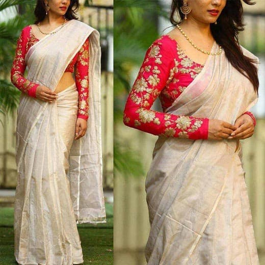 Kerala Saree με μπλούζα Full Sleeve