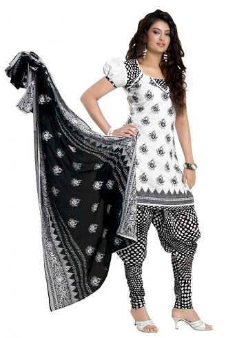 Mustavalkoinen painettu Salwar -puku