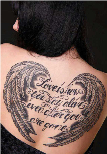Wings with Love Quotes Tattoo